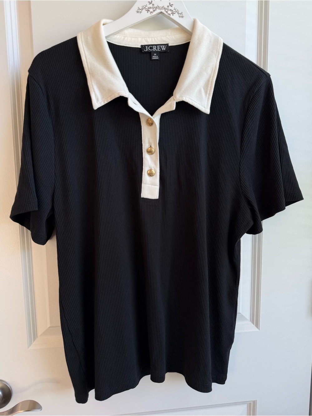 J. Crew Black Vintage Rib Polo Preppy Coastal Old Money Office Classic 2X